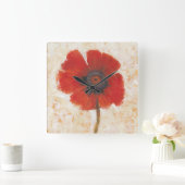 Red Poppy Portrait Quadratische Wanduhr (Zuhause)