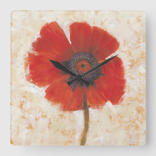 Red Poppy Portrait Quadratische Wanduhr (Vorderseite)