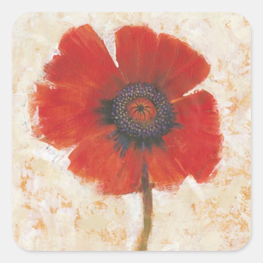 Red Poppy Portrait Quadratischer Aufkleber (Vorderseite)