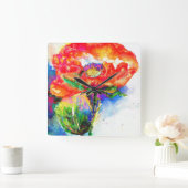 Red Poppy Quadratische Wanduhr (Zuhause)