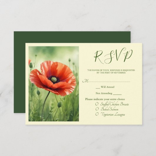 Red Poppy RSVP Card Begleitkarte (Vorne/Hinten)