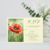 Red Poppy RSVP Card Begleitkarte (Stehend Vorderseite)