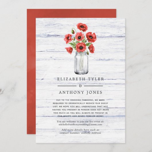 Red Poppy Rustic Country Reduced Guest List Ankündigung (Vorne/Hinten)