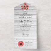 Red Poppy Rustic Country Wedding All In One Einladung (Innen Boden)