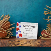Red Poppy & Rustic Wood Welcome Wedbook Fotoplatte (Seite)