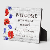 Red Poppy & Rustic Wood Welcome Wedbook Fotoplatte (Seite)