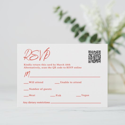 Red Poppy Sacan QR Code Wedding RSVP Karte (Stehend Vorderseite)