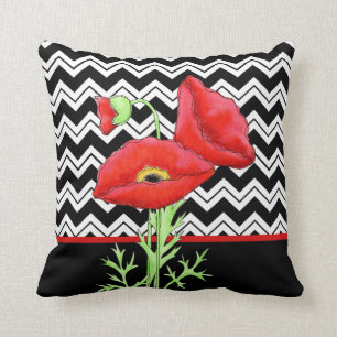 Red Poppy Schwarz-weiß Zigzag Zickzack dekorativ Kissen