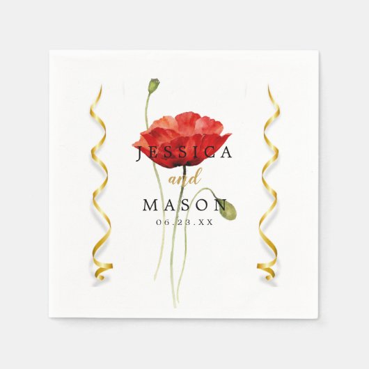 Red Poppy Script Wedding Cocktail Napkins Serviette (Vorderseite)