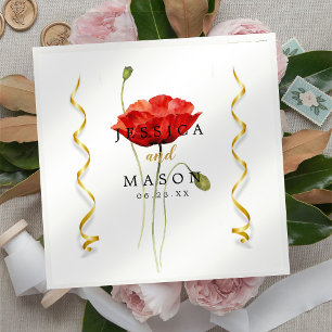 Red Poppy Script Wedding Cocktail Napkins Serviette