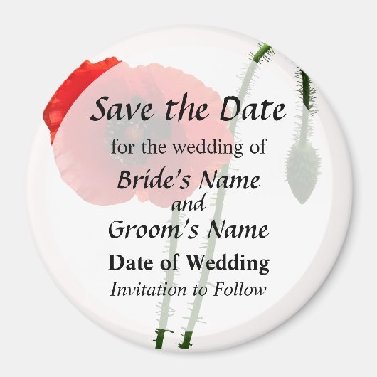 Red Poppy und Bud Save the Date Magnet (Vorne)