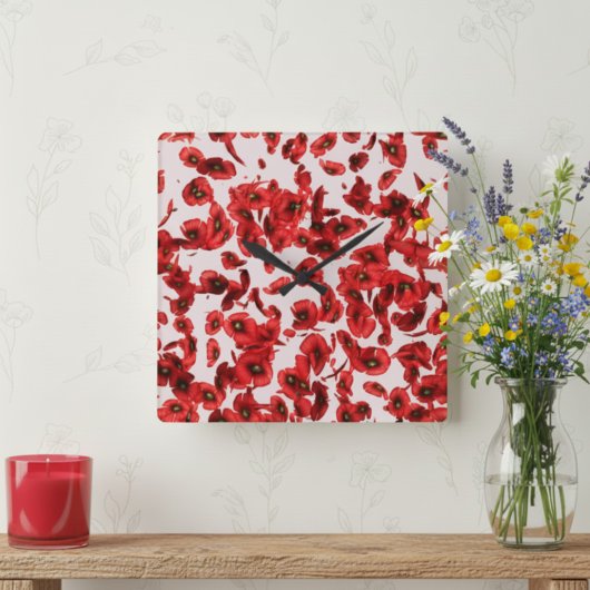 Red Poppy Wall Clock Quadratische Wanduhr