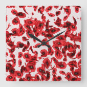 Red Poppy Wall Clock Quadratische Wanduhr (Vorderseite)