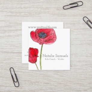 Red Poppy Watercolor Blume Quadratische Visitenkarte