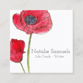 Red Poppy Watercolor Blume Quadratische Visitenkarte