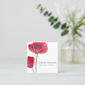 Red Poppy Watercolor Blume Quadratische Visitenkarte (Stehend Vorderseite)