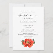 Red poppy watercolor bridal shower einladung (Vorderseite)