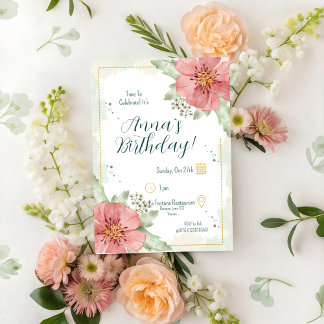 Red Poppy Watercolor Florals Geburtstag Einladung