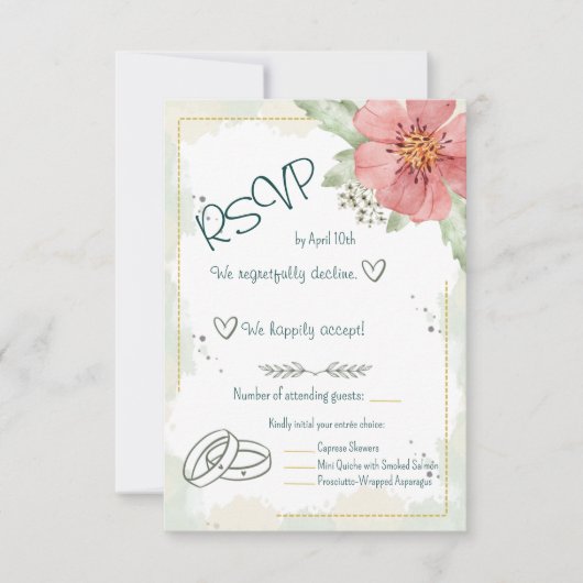 Red Poppy Watercolor Florals RSVP Karte (Vorderseite)