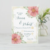 Red Poppy Watercolor Florals Wedding Einladung (Stehend Vorderseite)