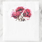 Red Poppy Watercolor Ovaler Aufkleber (Tasche)