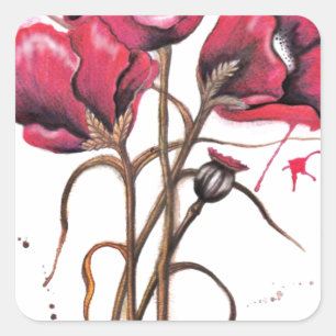 Red Poppy Watercolor Quadratischer Aufkleber