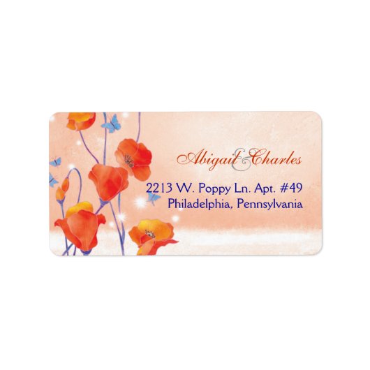 Red Poppy Wedding Address Adressaufkleber (Vorne)