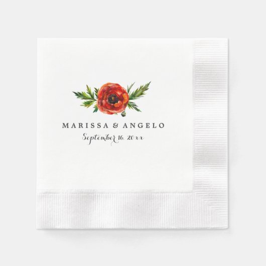 Red Poppy Wedding Paper Napkin Serviette (Vorderseite)
