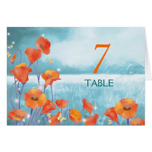 Red Poppy Wedding Zelt Tischnummern (Vorderseite (Horizontal))