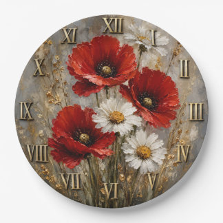 Red Poppy White Daisy Elegant Floral Meadow Decor Pappteller