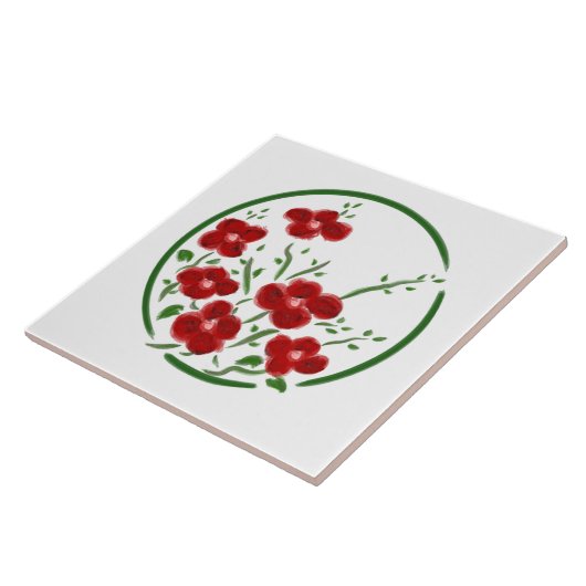 Red Posey Circle Decorative Tile Fliese (Seite)