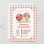 Red Preppy Baseball Swing on Over Birthday Einladung (Vorderseite)