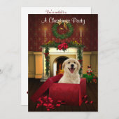 Red Present Puppy Christmas Party Invitations Einladung (Vorne/Hinten)