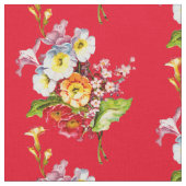 Red Primrose Bouquet Vintag Spring Blumenmuster Stoff (Nahaufnahme)