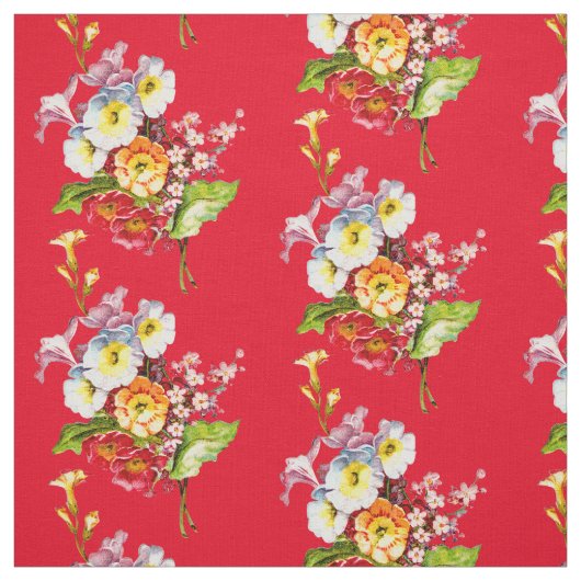 Red Primrose Bouquet Vintag Spring Blumenmuster Stoff (Muster)