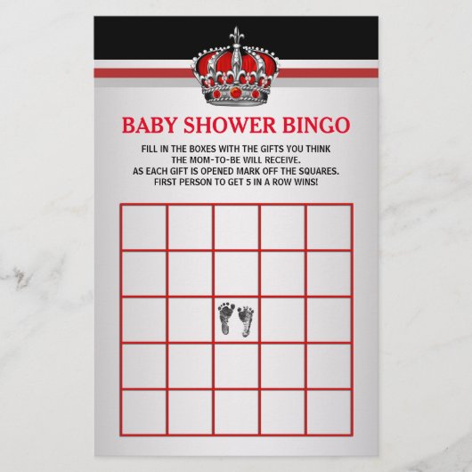 Red Prince Baby Bingo Baby Showkarte (Vorderseite)