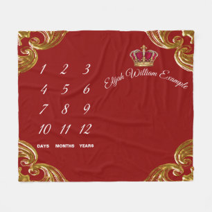 Red Prince Milestone Baby Boy Blanket Fleecedecke