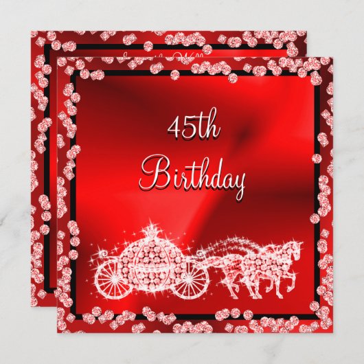Red Princess Coach & Horses 45. Geburtstag Einladung (Vorne/Hinten)