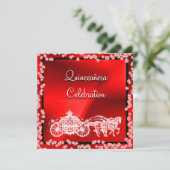 Red Princess Coach & Horses Quinceañera Einladung (Stehend Vorderseite)