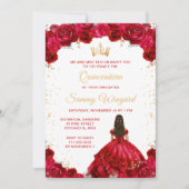 Red Princess Floral Quinceañera Einladung (Vorderseite)