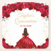 Red Princess Floral Quinceañera Rechteckiger Pappuntersetzer (Vorderseite)