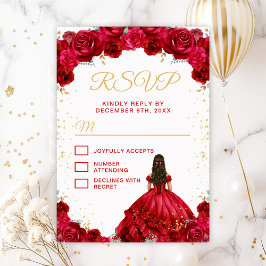 Red Princess Floral Quinceañera RSVP Karte