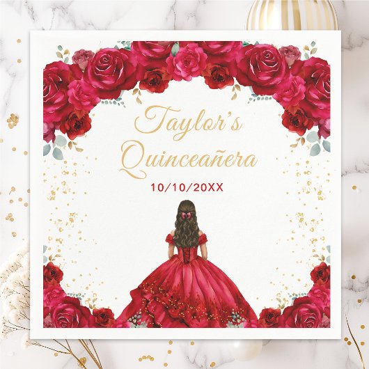 Red Princess Floral Quinceañera Serviette