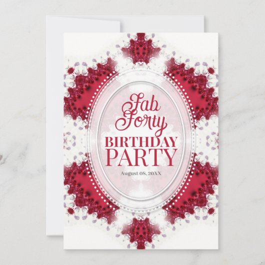 Red Princess Fractal Lace Fab Forty Birthday Einladung (Vorderseite)