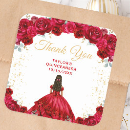 Red Princess Quinceañera Vielen Dank Quadratischer Aufkleber