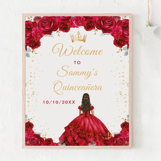 Red Princess Quinceañera Willkommen Poster
