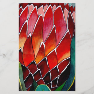 Red Protea Blume Original Aquarellkunst Briefpapier