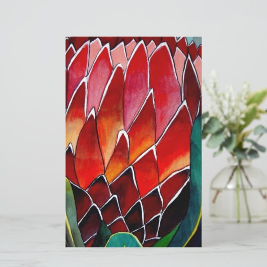 Red Protea Blume Original Aquarellkunst Briefpapier (Stehend Vorderseite)