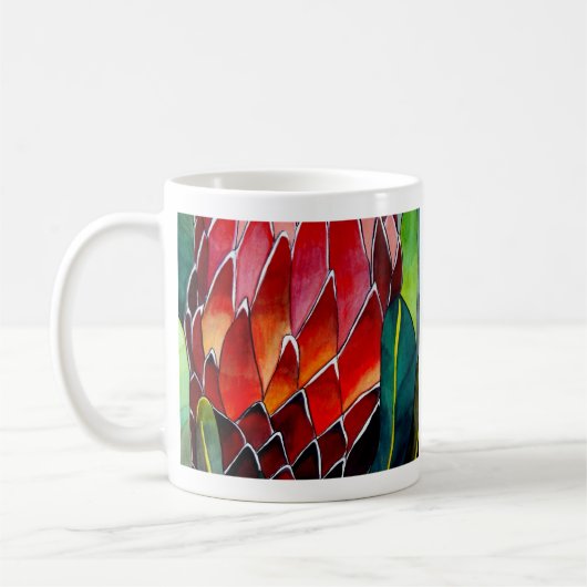 Red Protea Blume Original Aquarellkunst Kaffeetasse (Links)