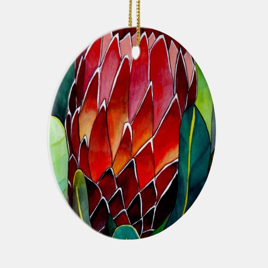 Red Protea Blume Original Aquarellkunst Keramikornament (Rechts)
